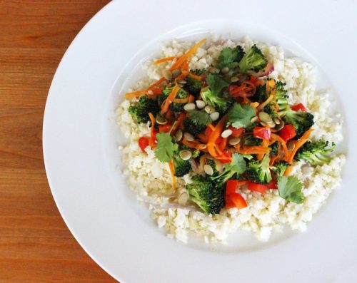 Cauliflower "Rice" Stir-Fry from PopSugar | vegan lunch ideas for meetings
