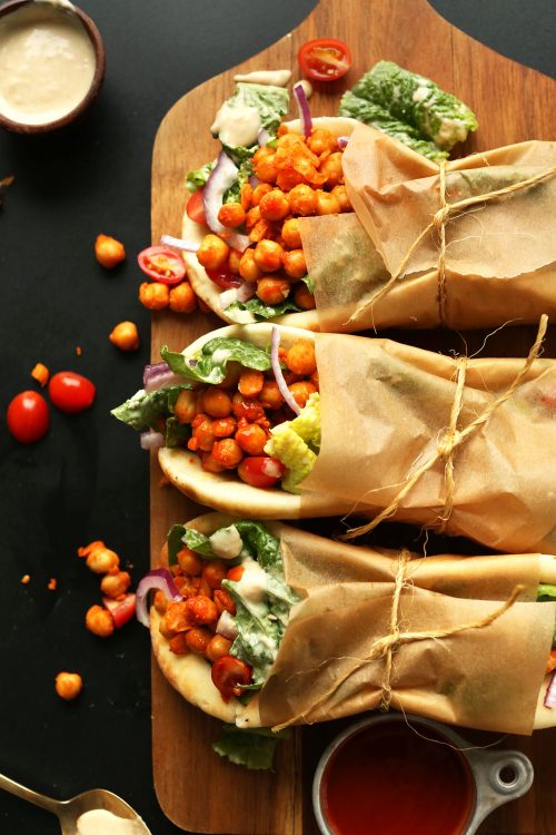 SPICY BUFFALO CHICKPEA WRAPS from Minimalist Baker | vegan lunch ideas for meetings