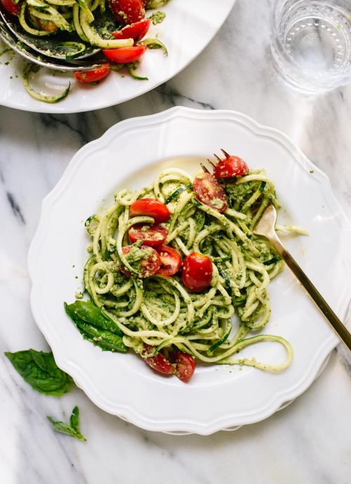 Zucchini Noodles with Basil-Pumpkin Seed Pesto from Cookie + Kate | vegan lunch ideas for meetings
