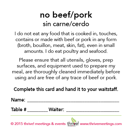 No Pork/Red Meat Meal Tickets