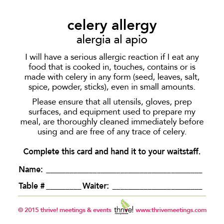 Celery Allergy Meal Cards