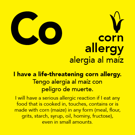 Corn Allergy Meal Tickets