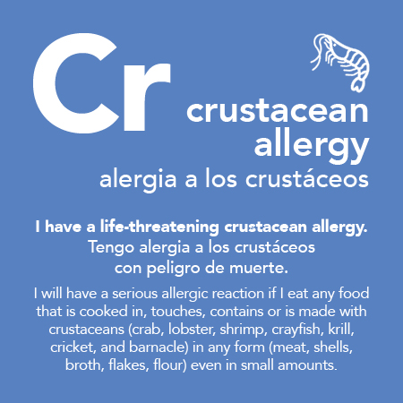 Crustacean Allergy Meal Cards