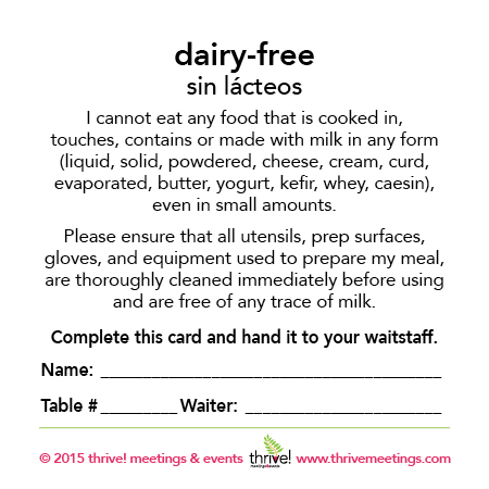Dairy-Free Meal Card