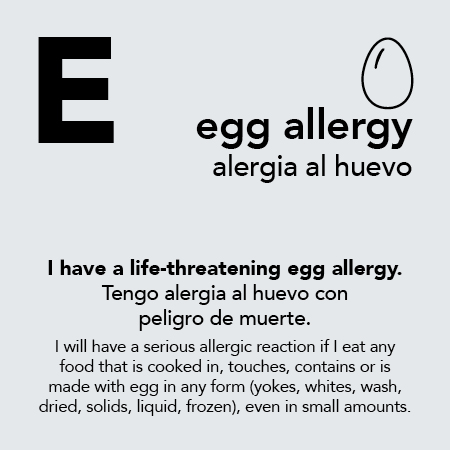 Egg Allergy Meal Cards