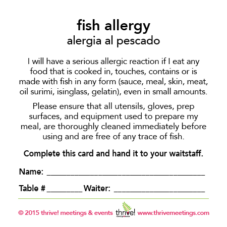 Fish Allergy Meal Cards