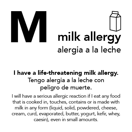 Milk Allergy Meal Cards