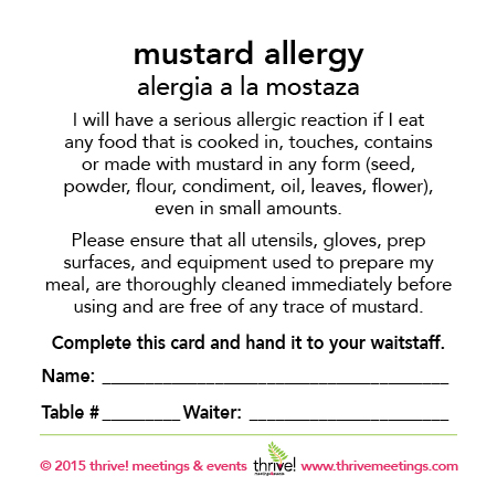 Mustard Allergy Meal Tickets