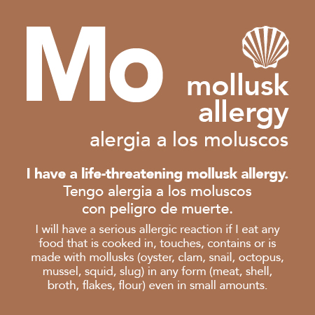 Mollusk Allergy Meal Cards