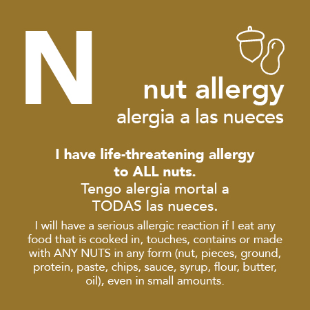 Nut Allergy Meal Cards