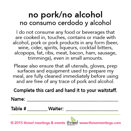 No Pork/Alcohol Meal Tickets