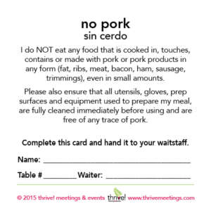 No Pork Meal Cards