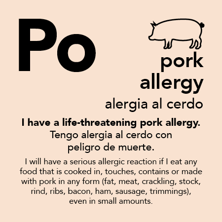 Pork Allergy Meal Tickets