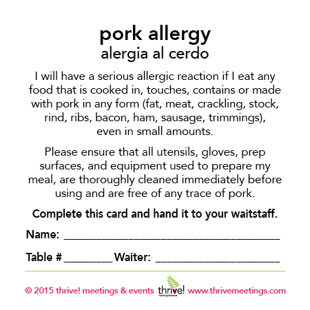 Pork Allergy Meal Tickets