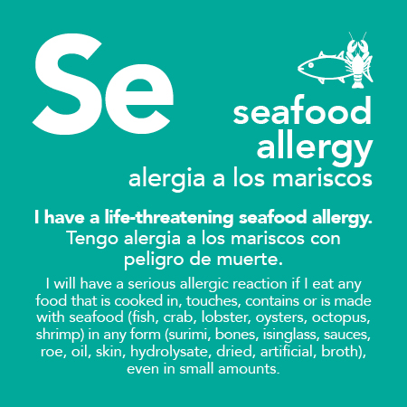 Seafood Allergy Meal Cards