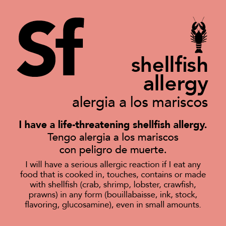 Shellfish Allergy Meal Cards