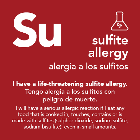 Sulfite Allergy Meal Cards