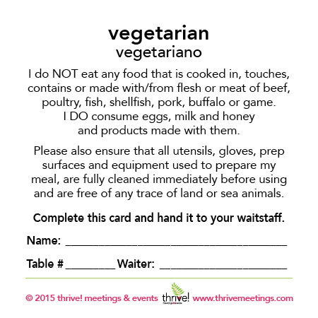 Vegetarian Meal Cards