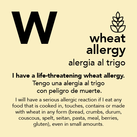Wheat Allergy Meal Cards