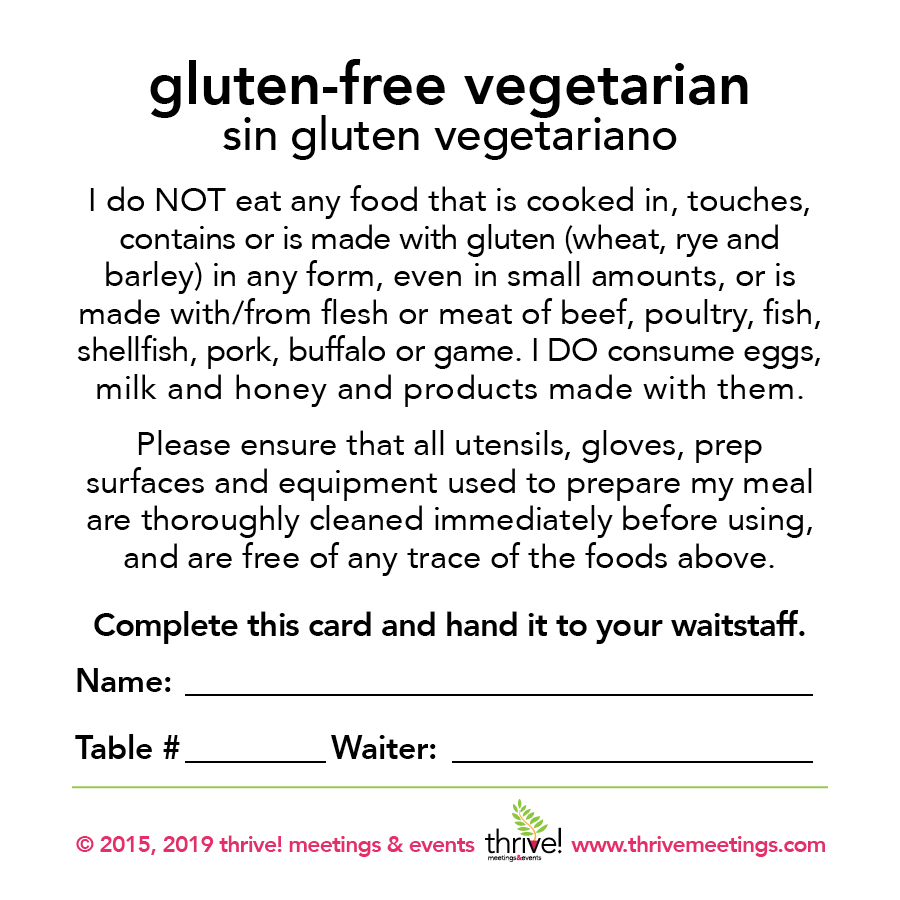 Gluten-Free Vegetarian Meal Card