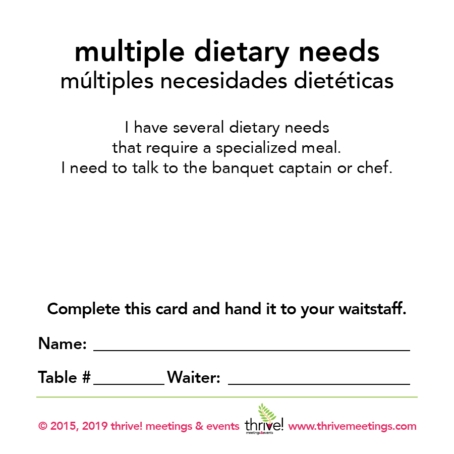 Multiple Dietary Needs Meal Card