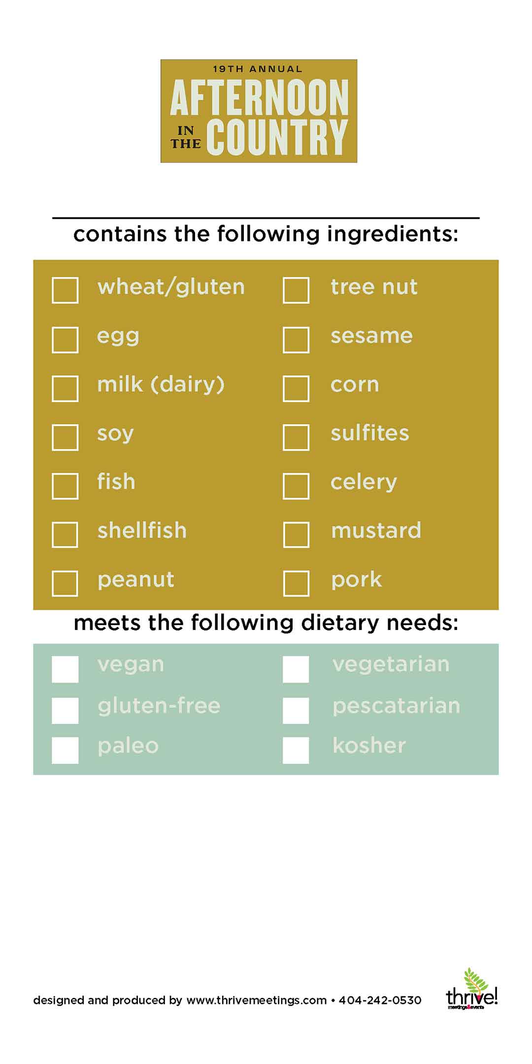 Dietary Needs Table Tent  