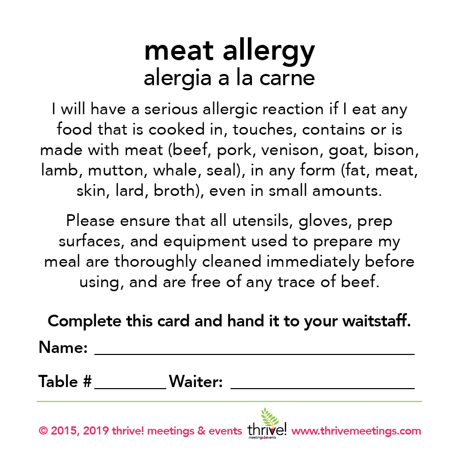 Mammal Allergy Meal Tickets