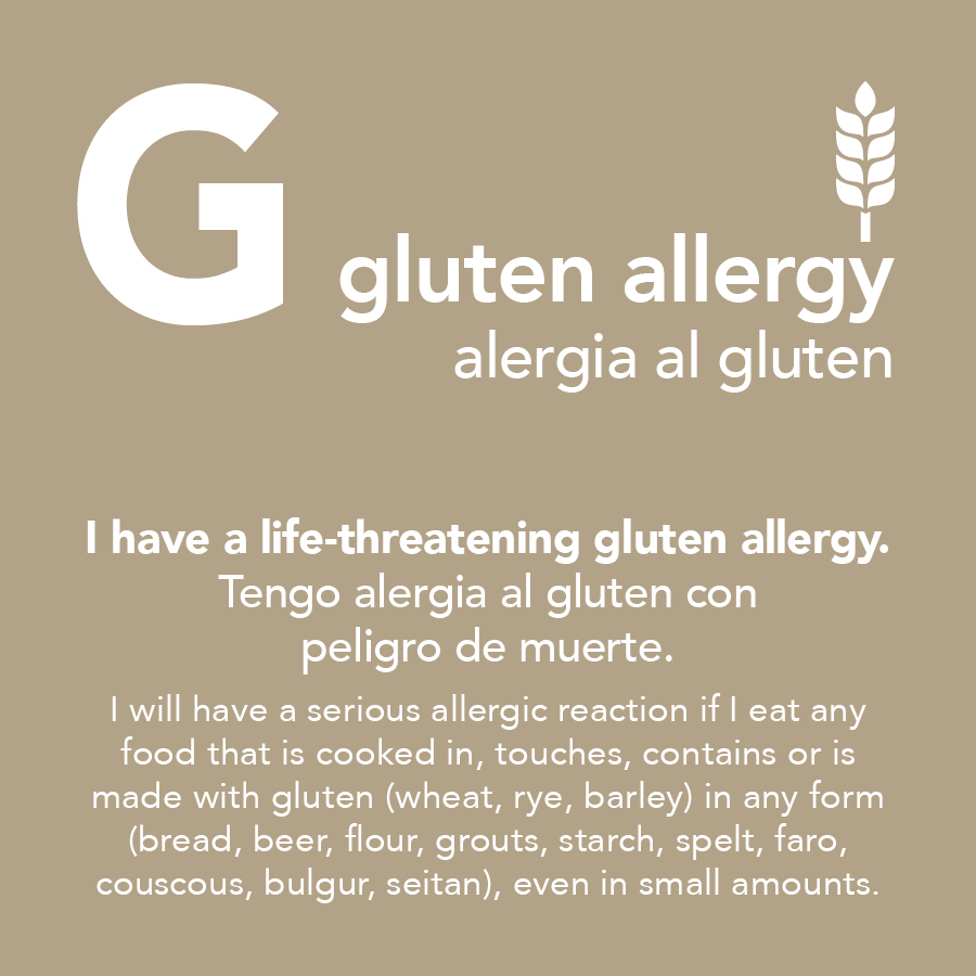 Gluten Allergy Meal Cards