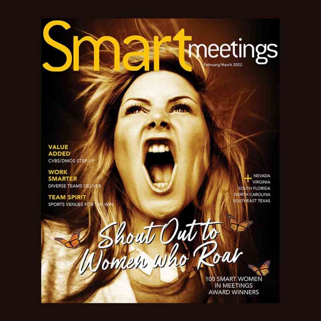Cover of Smart Meetings magazine with a woman Roaring