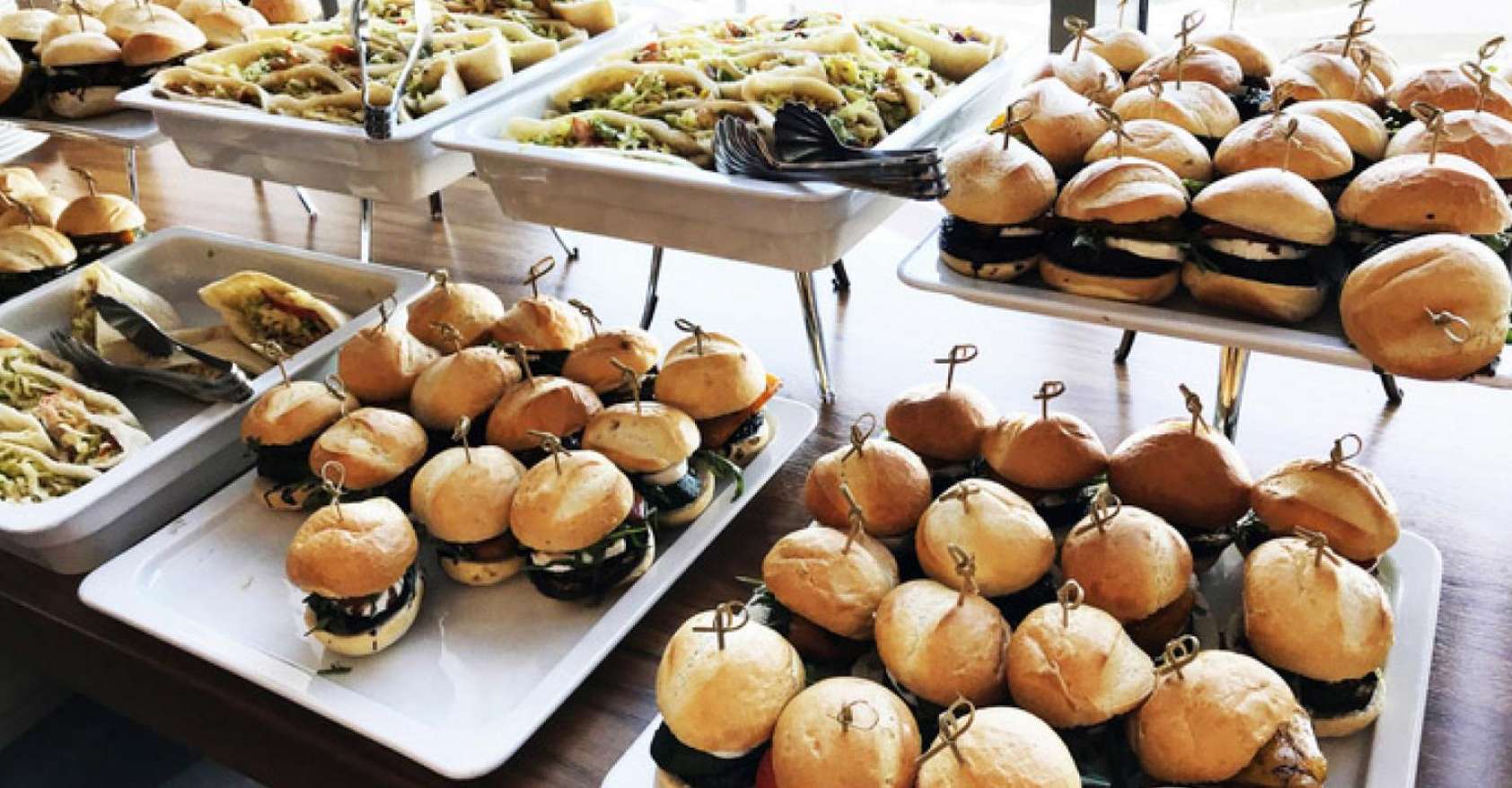Buffet of different types of sliders to illustrate a food footprint for climate change