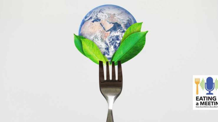 Fork with a leaf and globe in the tine - sustainability