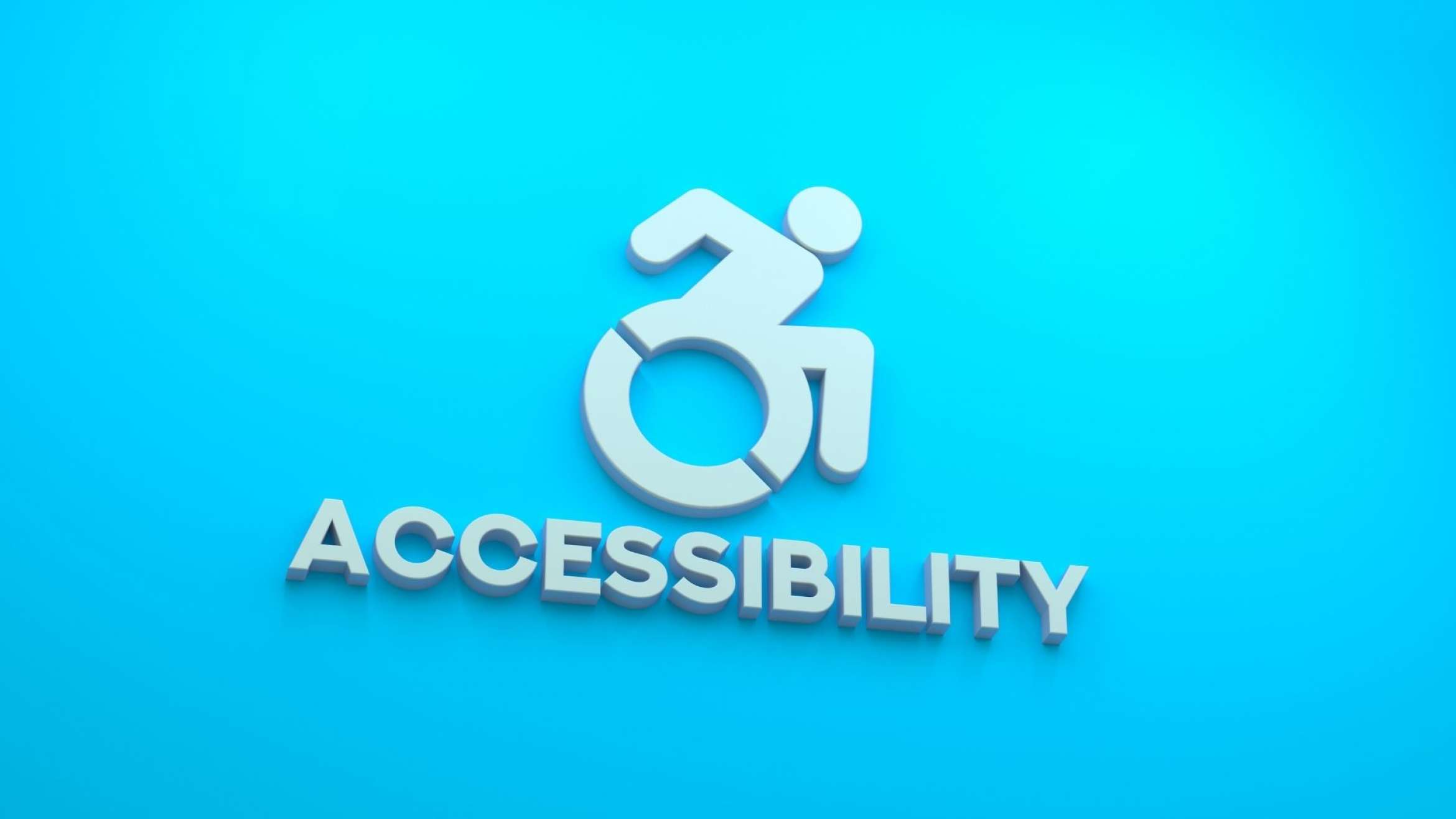 Blue background with the word accessibility and a wheelchair icon
