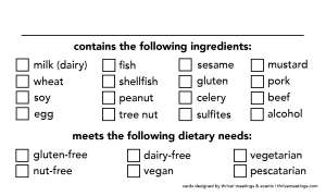 Dietary Needs Buffet Cards