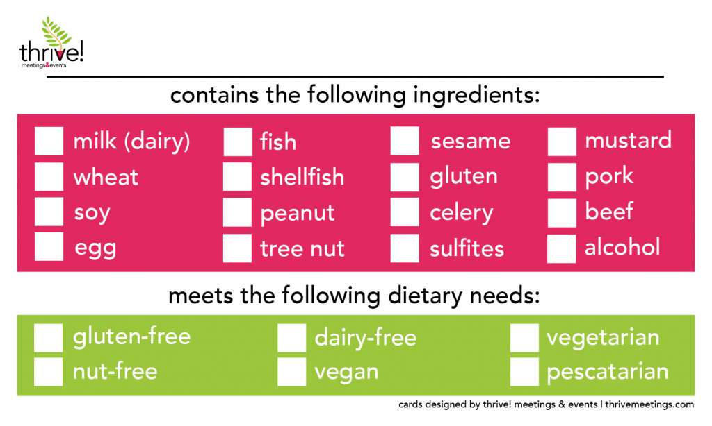 Dietary Needs Buffet Cards