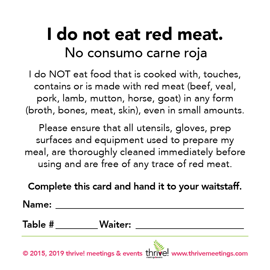 No Red Meat Meal Cards