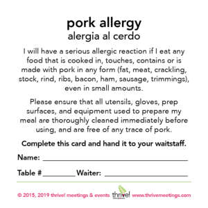 Pork Allergy Meal Cards